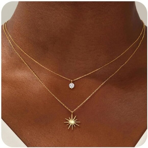 Jewelry - Women's 18 Sun Star CZ 14K Gold Silver Cross Necklace - Non Tarnish Jewelry